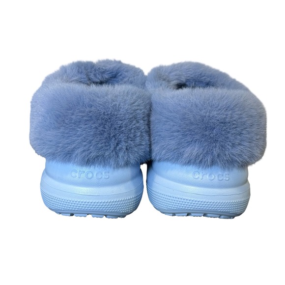 Crocs Furever Crush Clog Blue Calcite Fur Lined Platform Comfort Shoes W9/M7 - Picture 4 of 9